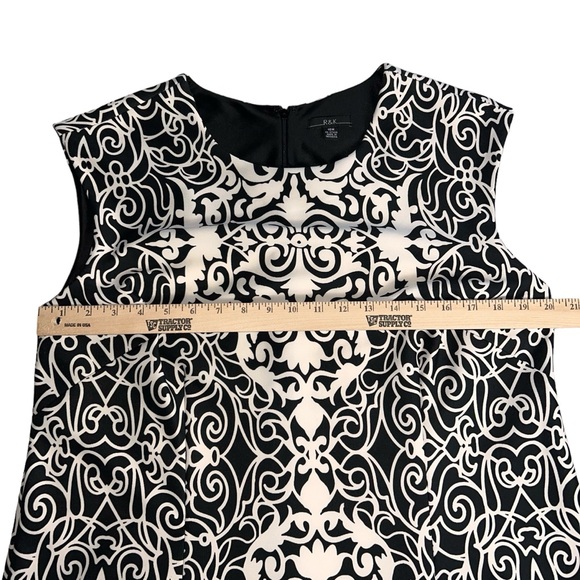 R&K Cap Sleeve Black White Dress Size 16 Stretch Flourish Damask - Picture 5 of 9
